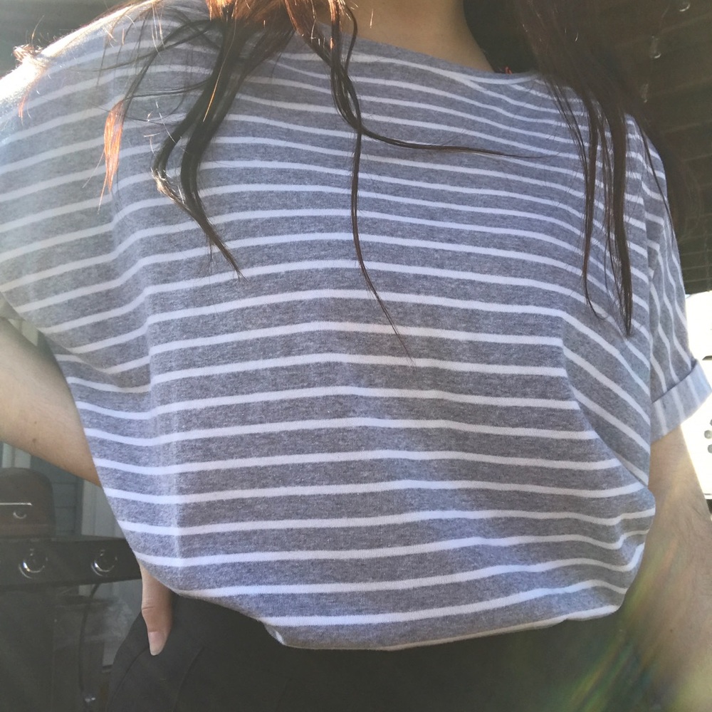 striped grey and white tee